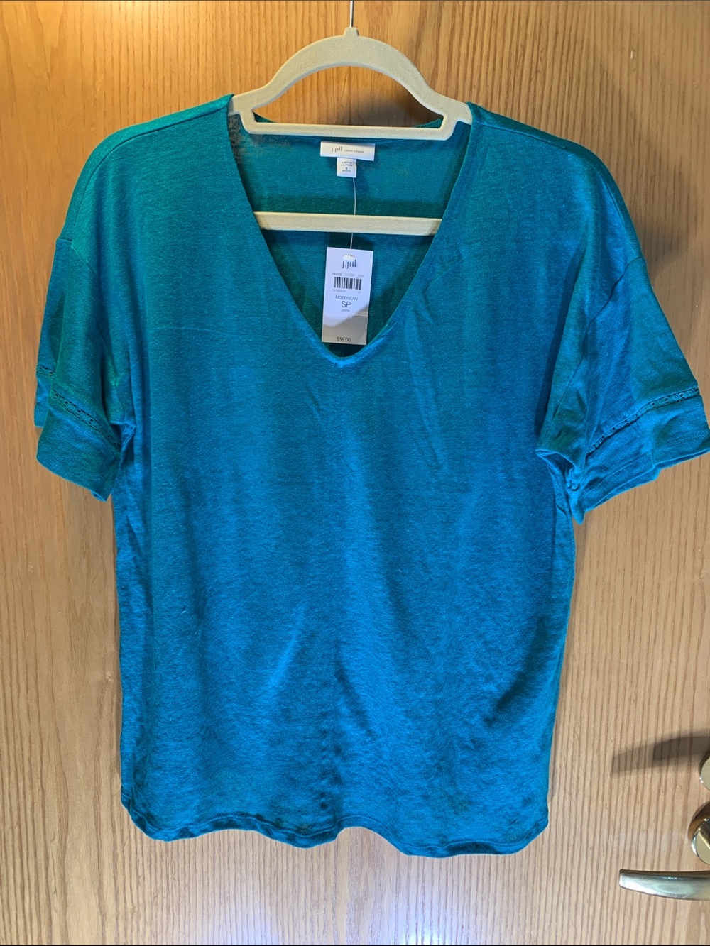 J.Jill 100% Linen V-Neck Tee in Teal - Size SP